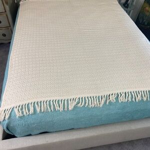 Vintage woven blanket "Crafted With Pride" By Claire A /Cream color/fringe